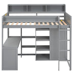 Lit mezzanine simple en bois avec étagères de rangement multiples et armoire
