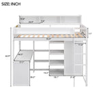 Lit mezzanine simple en bois avec étagères de rangement multiples et armoire