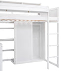 Lit mezzanine simple en bois avec étagères de rangement multiples et armoire