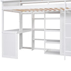 Lit mezzanine simple en bois avec étagères de rangement multiples et armoire