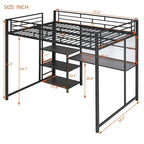 Lit mezzanine en métal noir avec bureau, tableau blanc et 3 étagères, échelle incluse