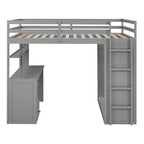 Full Size Wood Loft Bed with Integrated Drawers, Desk, and Wardrobe for Complete Storage Solution