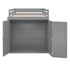 Lit mezzanine en bois pleine grandeur avec tiroirs intégrés, bureau et armoire pour une solution de rangement complète