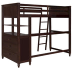 Lit mezzanine double en bois massif avec tiroirs, bureau et étagères - Lit mezzanine en bois peu encombrant - Blanc/Gris/Noir