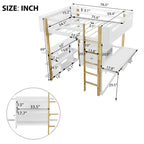 Lit mezzanine en bois pleine taille avec armoire de rangement intégrée, compartiments et bureau