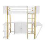 Lit mezzanine en bois pleine taille avec armoire de rangement intégrée, compartiments et bureau