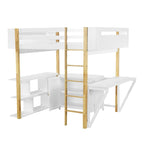 Lit mezzanine en bois pleine taille avec armoire de rangement intégrée, compartiments et bureau