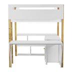 Lit mezzanine en bois pleine taille avec armoire de rangement intégrée, compartiments et bureau