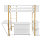 Lit mezzanine en bois pleine taille avec armoire de rangement intégrée, compartiments et bureau