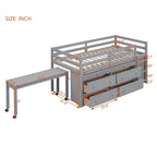 Lit mezzanine en bois, taille double, avec bureau escamotable et 4 tiroirs