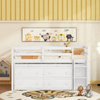 Lit mezzanine en bois, taille double, avec bureau escamotable et 4 tiroirs