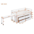 Lit mezzanine en bois, taille double, avec bureau escamotable et 4 tiroirs