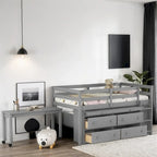 Lit mezzanine en bois, taille double, avec bureau escamotable et 4 tiroirs