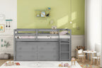 Lit mezzanine en bois, taille double, avec bureau escamotable et 4 tiroirs