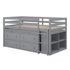 Lit mezzanine en bois, taille double, avec bureau escamotable et 4 tiroirs