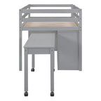 Lit mezzanine en bois, taille double, avec bureau escamotable et 4 tiroirs