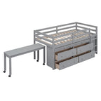Lit mezzanine en bois, taille double, avec bureau escamotable et 4 tiroirs