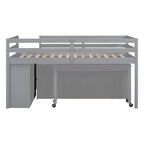 Lit mezzanine en bois, taille double, avec bureau escamotable et 4 tiroirs