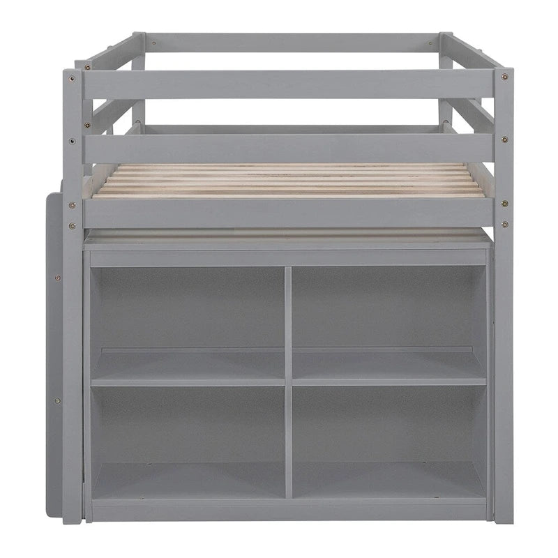 Lit mezzanine en bois, taille double, avec bureau escamotable et 4 tiroirs