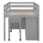 Lit mezzanine en bois, taille double, avec bureau escamotable et 4 tiroirs