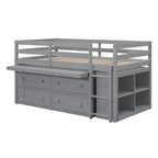 Lit mezzanine en bois, taille double, avec bureau escamotable et 4 tiroirs