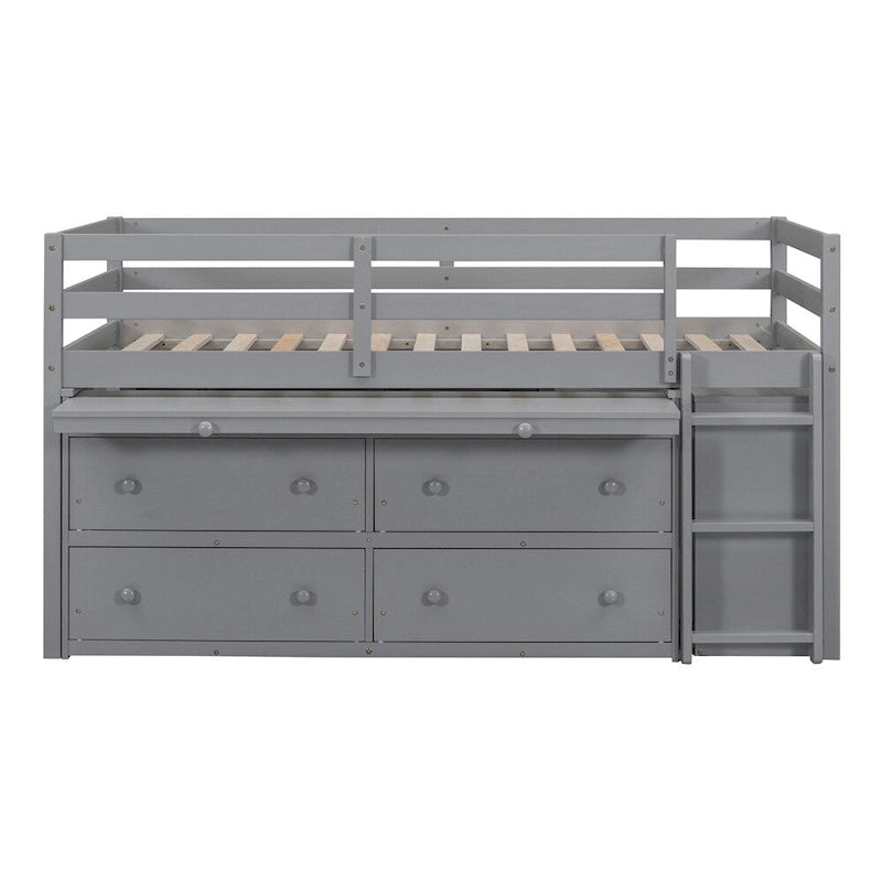 Lit mezzanine en bois, taille double, avec bureau escamotable et 4 tiroirs