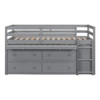 Lit mezzanine en bois, taille double, avec bureau escamotable et 4 tiroirs