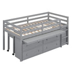 Lit mezzanine en bois, taille double, avec bureau escamotable et 4 tiroirs