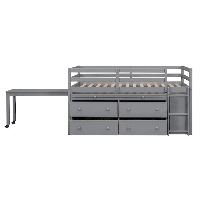 Lit mezzanine en bois, taille double, avec bureau escamotable et 4 tiroirs
