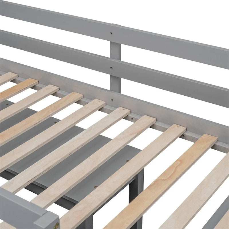 Lit mezzanine en bois, taille double, avec bureau escamotable et 4 tiroirs