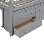 Lit mezzanine en bois, taille double, avec bureau escamotable et 4 tiroirs