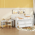 Lit mezzanine en bois, taille double, avec bureau escamotable et 4 tiroirs