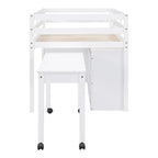 Lit mezzanine en bois, taille double, avec bureau escamotable et 4 tiroirs