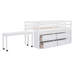 Lit mezzanine en bois, taille double, avec bureau escamotable et 4 tiroirs
