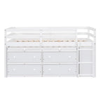 Lit mezzanine en bois, taille double, avec bureau escamotable et 4 tiroirs