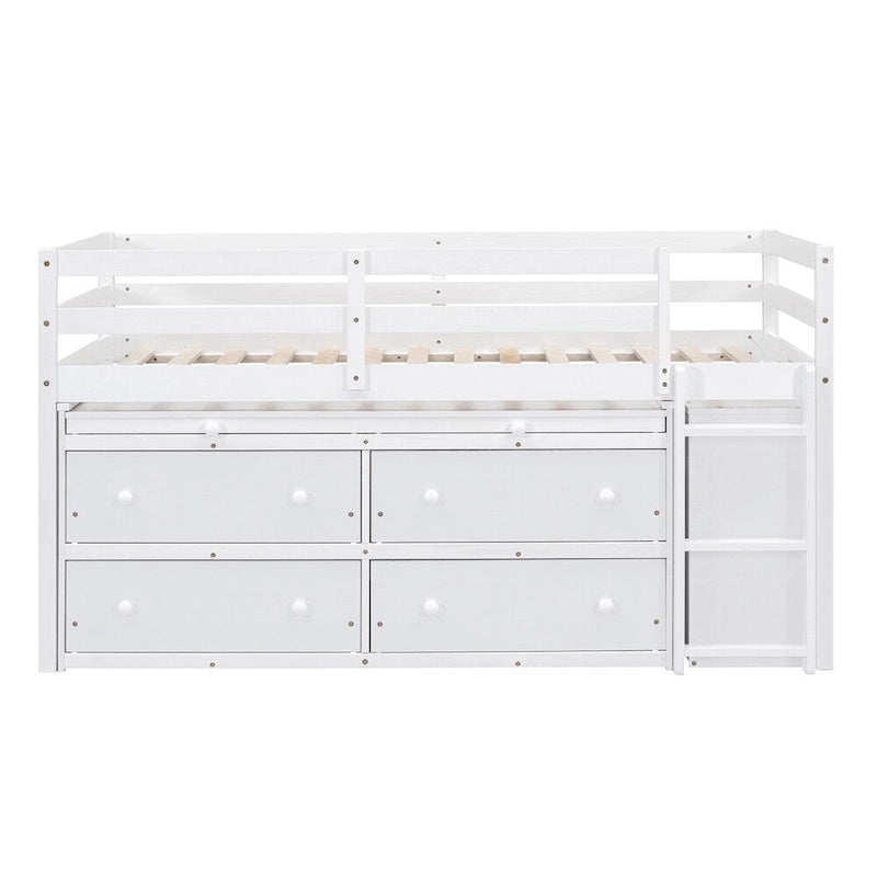 Lit mezzanine en bois, taille double, avec bureau escamotable et 4 tiroirs