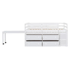Lit mezzanine en bois, taille double, avec bureau escamotable et 4 tiroirs