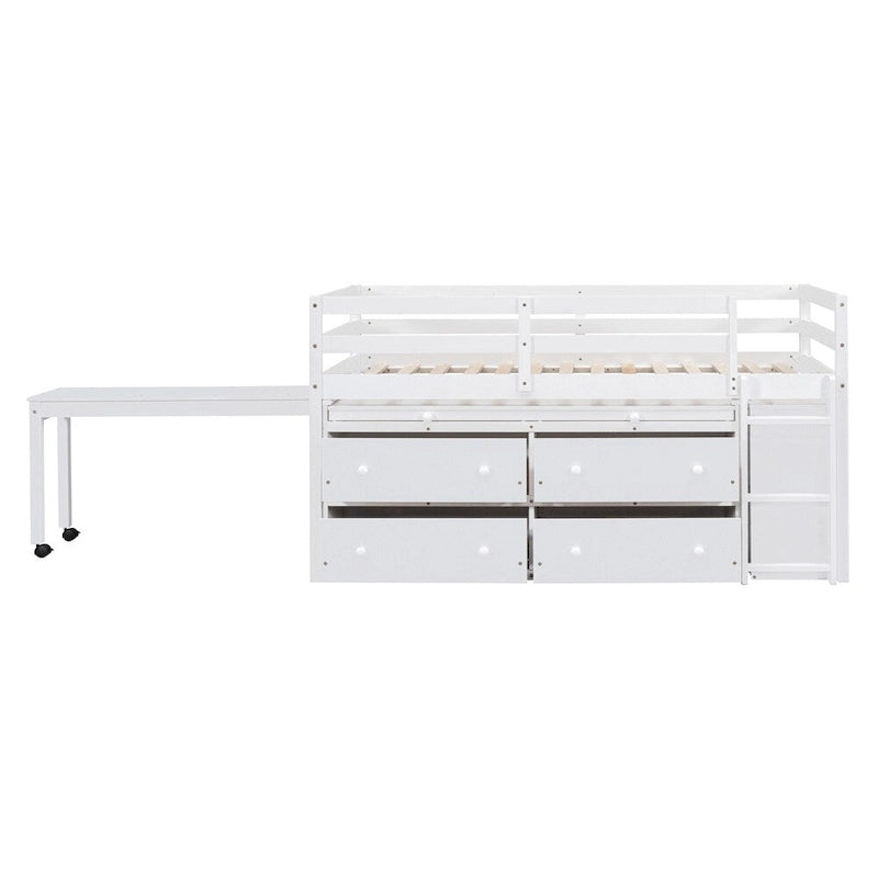 Lit mezzanine en bois, taille double, avec bureau escamotable et 4 tiroirs