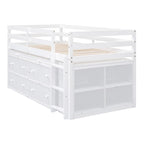 Lit mezzanine en bois, taille double, avec bureau escamotable et 4 tiroirs
