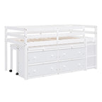 Lit mezzanine en bois, taille double, avec bureau escamotable et 4 tiroirs