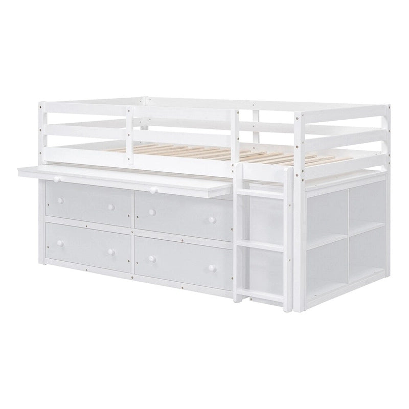 Lit mezzanine en bois, taille double, avec bureau escamotable et 4 tiroirs