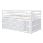 Lit mezzanine en bois, taille double, avec bureau escamotable et 4 tiroirs
