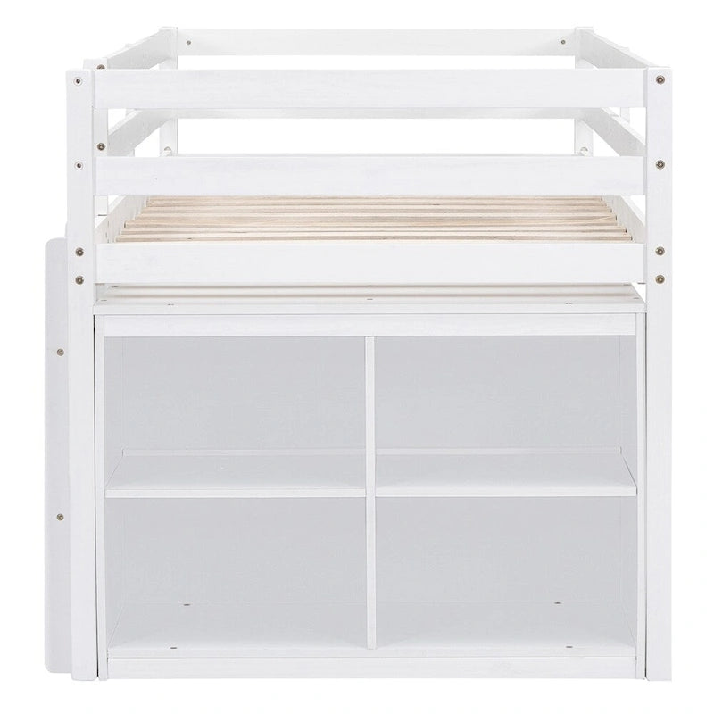 Lit mezzanine en bois, taille double, avec bureau escamotable et 4 tiroirs