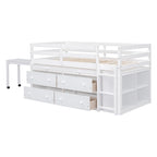 Lit mezzanine en bois, taille double, avec bureau escamotable et 4 tiroirs