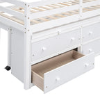 Lit mezzanine en bois, taille double, avec bureau escamotable et 4 tiroirs