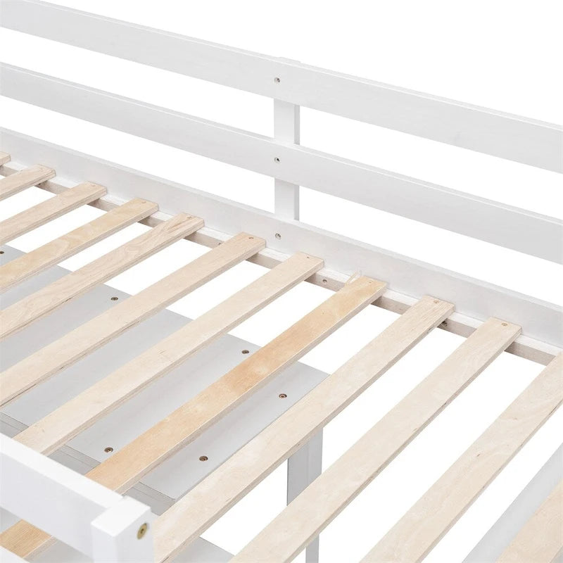 Lit mezzanine en bois, taille double, avec bureau escamotable et 4 tiroirs
