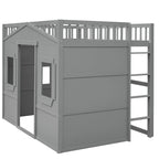 Lit cabane mezzanine en bois massif avec échelle et espace de jeu sous le lit