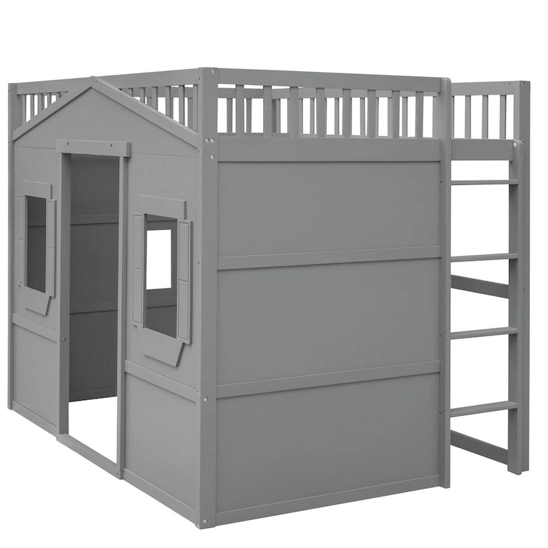Lit cabane mezzanine en bois massif avec échelle et espace de jeu sous le lit