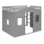 Lit cabane mezzanine en bois massif avec échelle et espace de jeu sous le lit