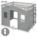 Lit cabane mezzanine en bois massif avec échelle et espace de jeu sous le lit